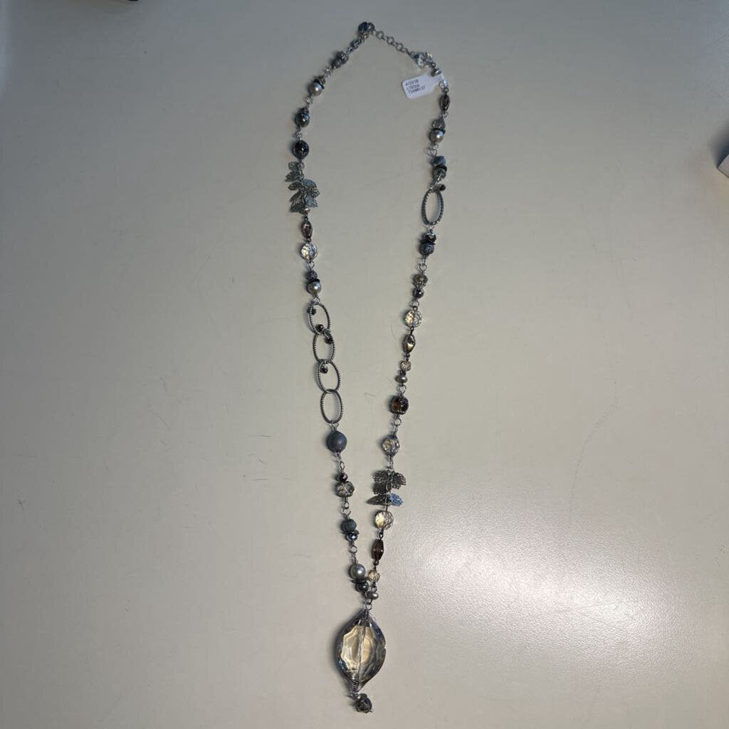 Anne Vaughan Silver/ Grey Stone Long Necklace