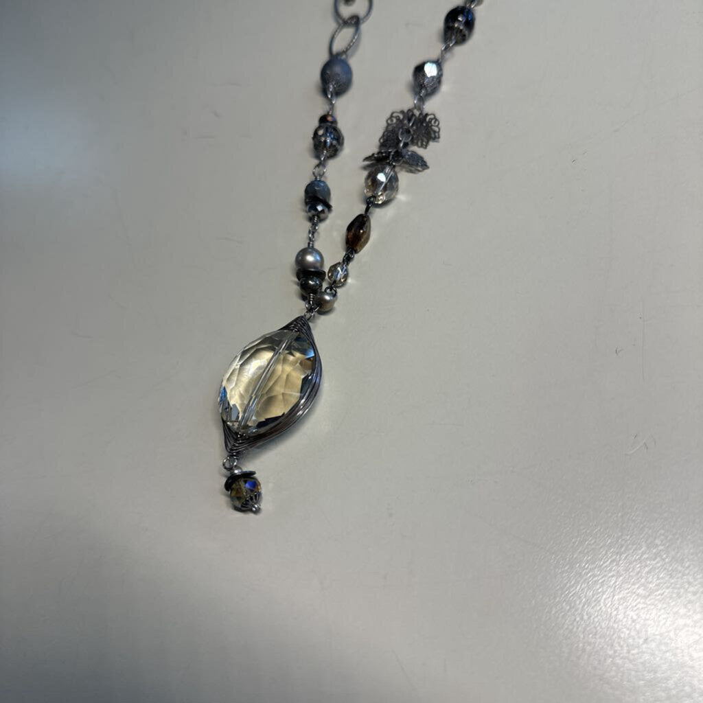 Anne Vaughan Silver/ Grey Stone Long Necklace
