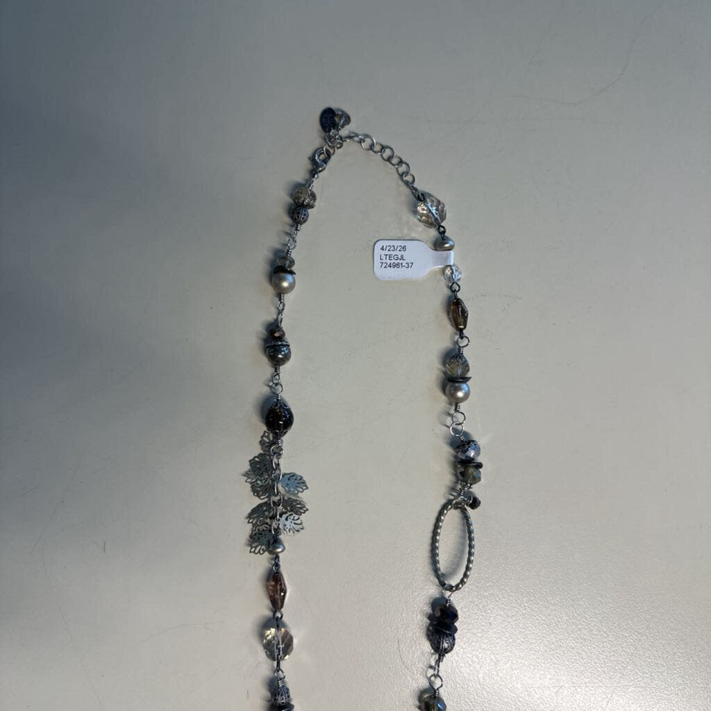 Anne Vaughan Silver/ Grey Stone Long Necklace