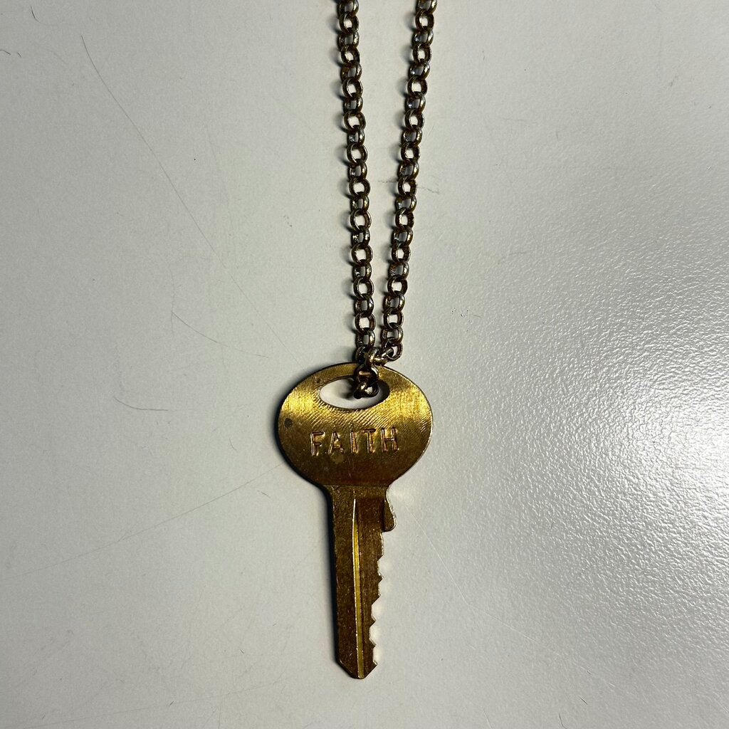 Gold Faith Key Pendant Long Necklace