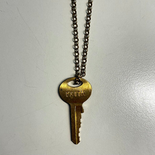 Gold Faith Key Pendant Long Necklace