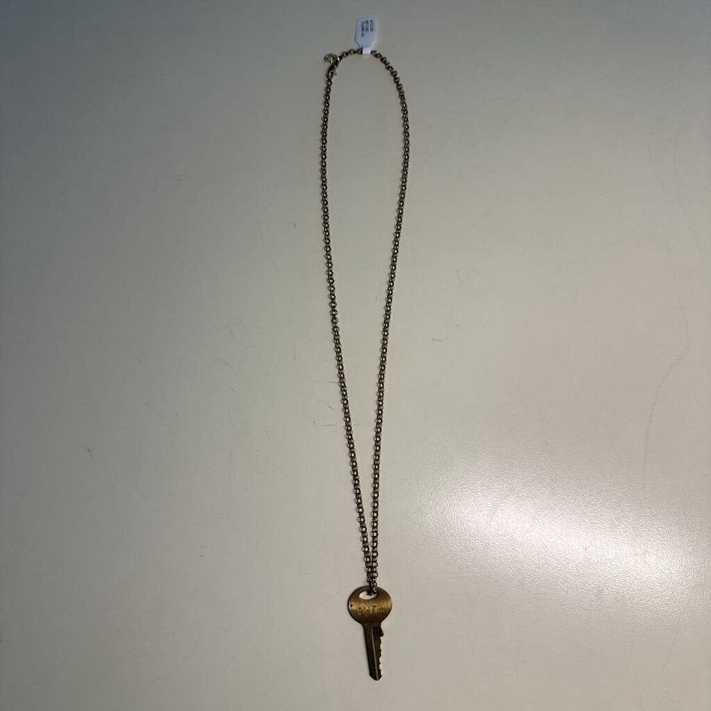 Gold Faith Key Pendant Long Necklace