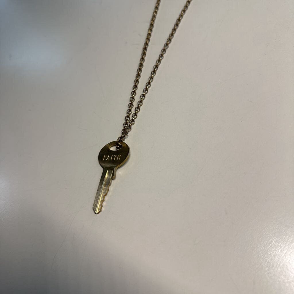 Gold Faith Key Pendant Long Necklace