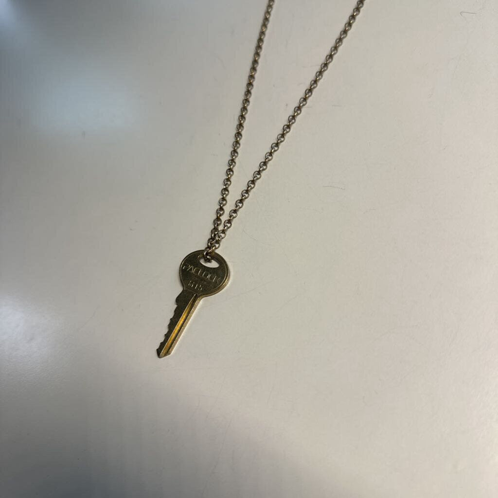 Gold Faith Key Pendant Long Necklace