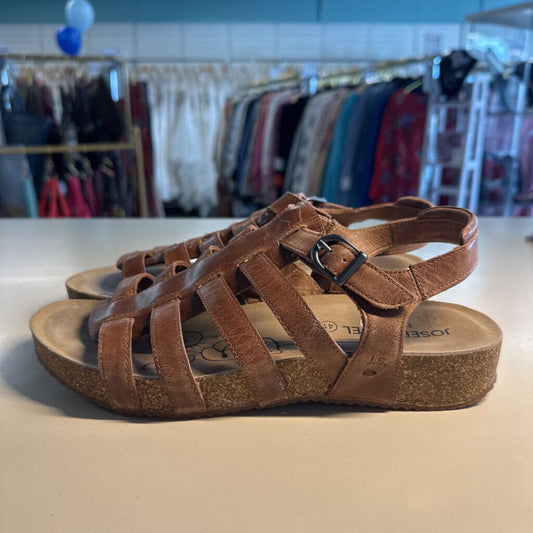 Josef Seibel Brown Leather Strappy Tongo 81 Sandals 41