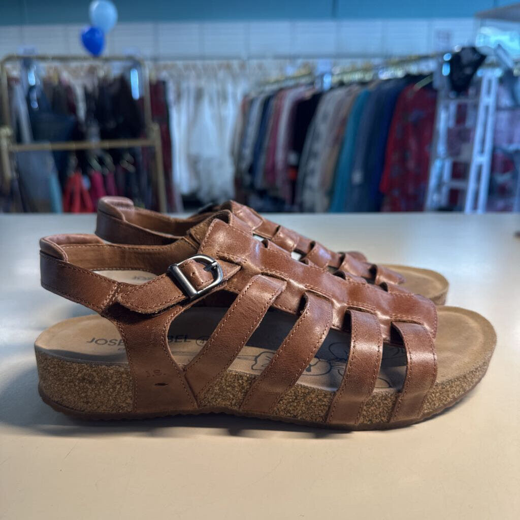 Josef Seibel Brown Leather Strappy Tongo 81 Sandals 41