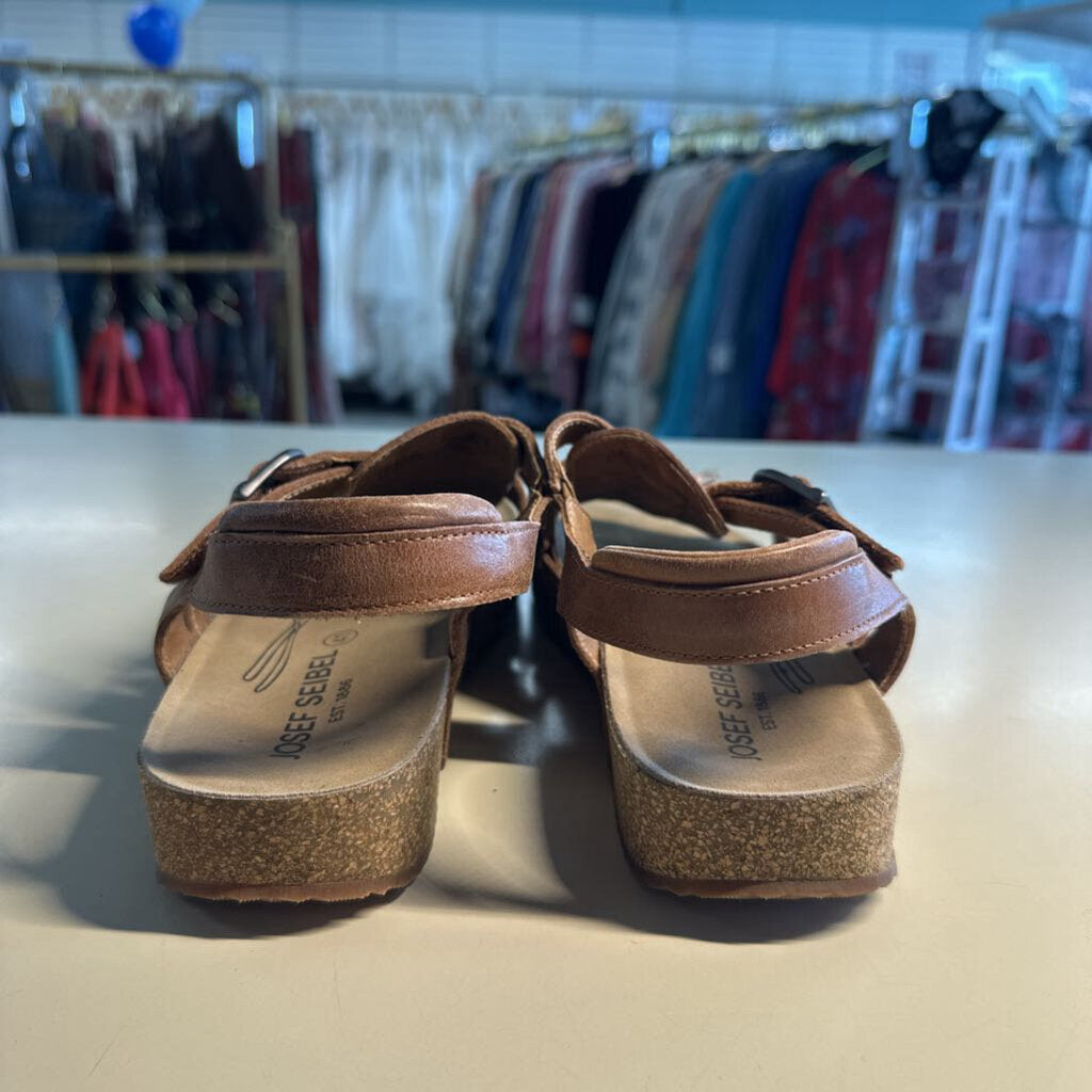 Josef Seibel Brown Leather Strappy Tongo 81 Sandals 41