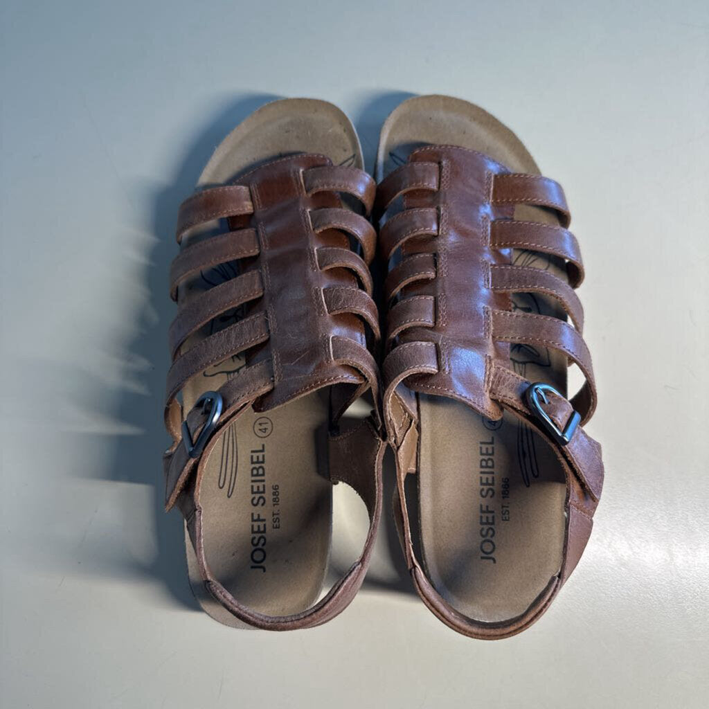 Josef Seibel Brown Leather Strappy Tongo 81 Sandals 41