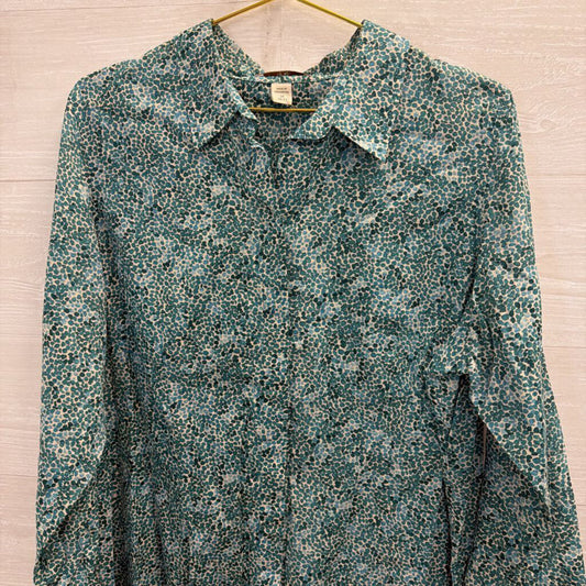 Coldwater Creek Blue/ Green Print Long Sleeve Button Down Top 2X