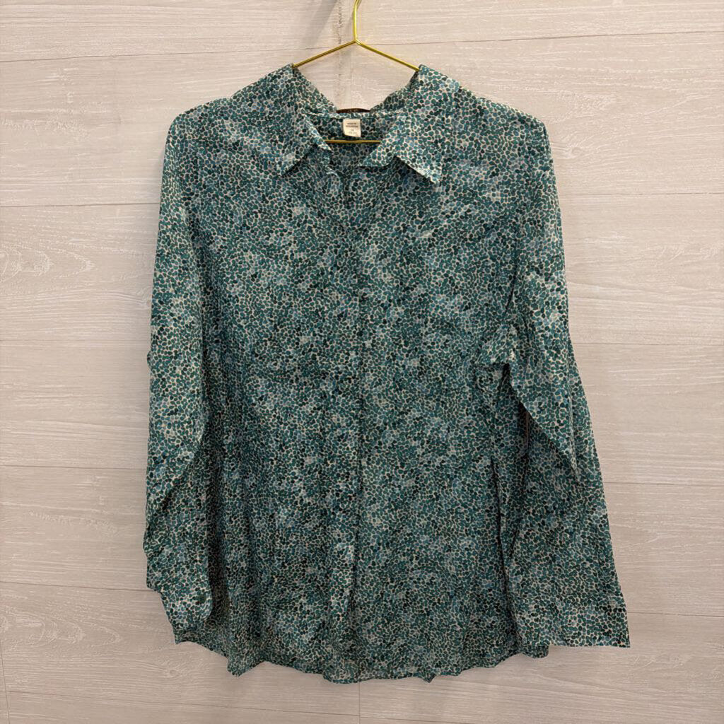 Coldwater Creek Blue/ Green Print Long Sleeve Button Down Top 2X