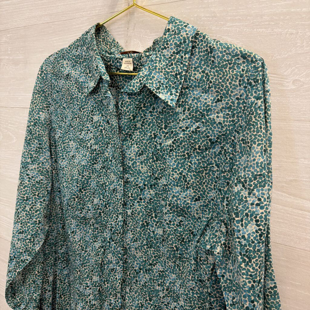 Coldwater Creek Blue/ Green Print Long Sleeve Button Down Top 2X