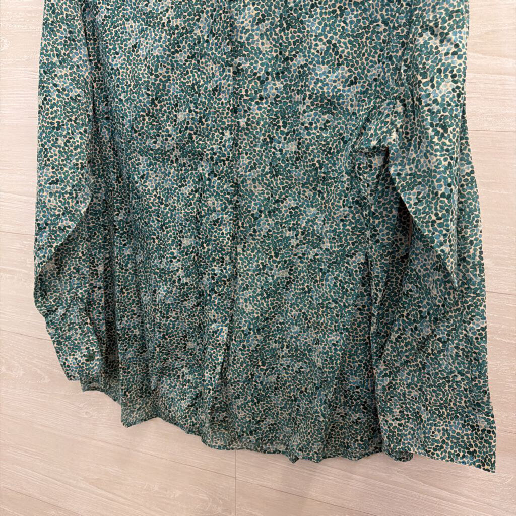 Coldwater Creek Blue/ Green Print Long Sleeve Button Down Top 2X
