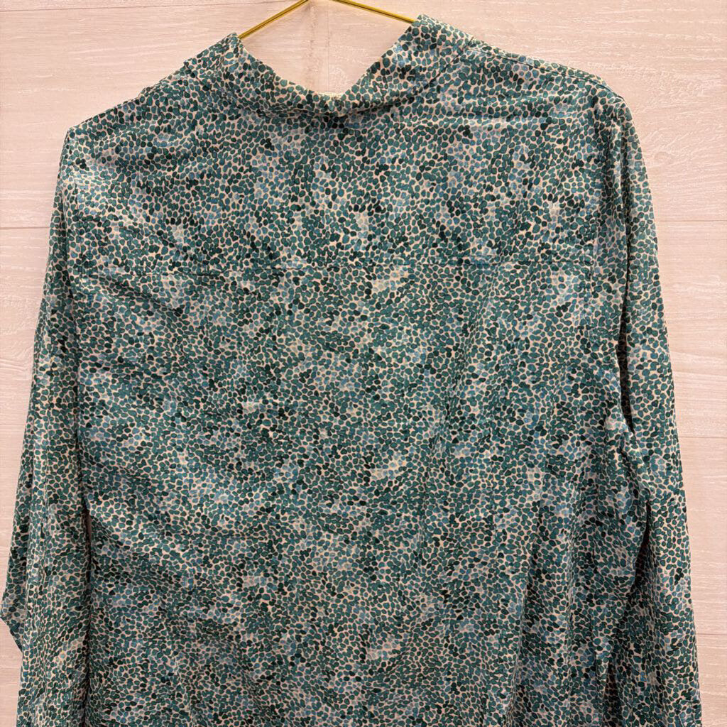 Coldwater Creek Blue/ Green Print Long Sleeve Button Down Top 2X