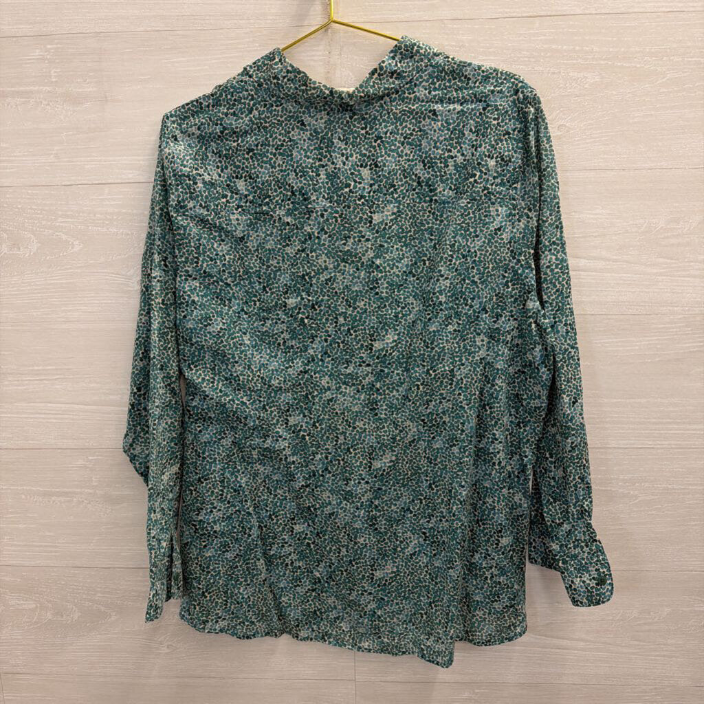 Coldwater Creek Blue/ Green Print Long Sleeve Button Down Top 2X
