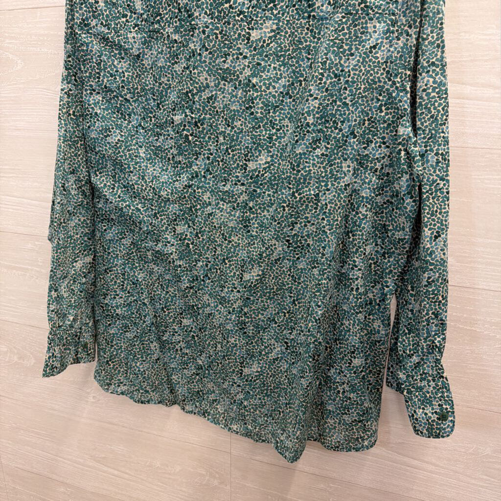 Coldwater Creek Blue/ Green Print Long Sleeve Button Down Top 2X