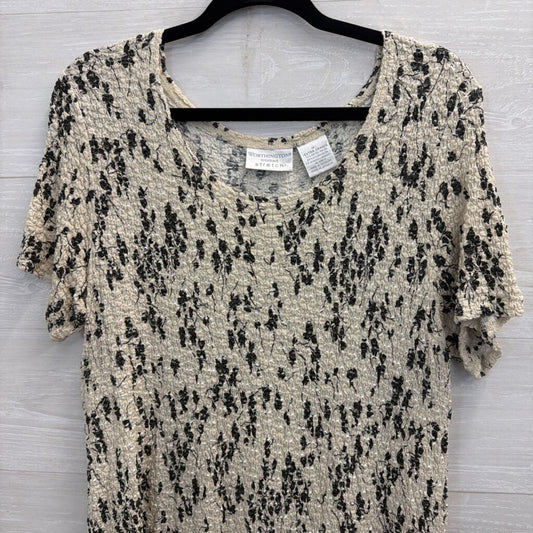 Worthington White/ Black Stretch Print Short Sleeve Top 1X