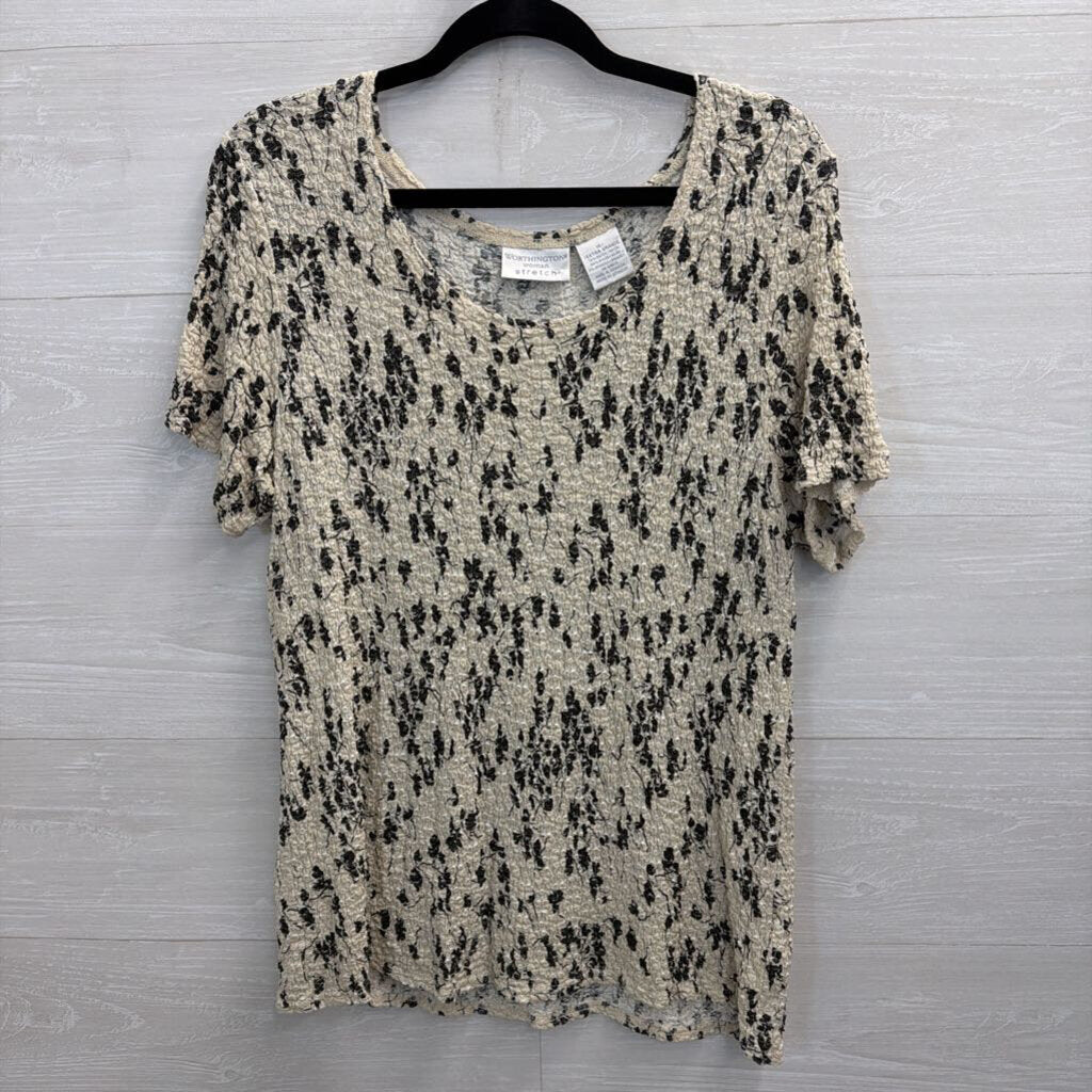 Worthington White/ Black Stretch Print Short Sleeve Top 1X