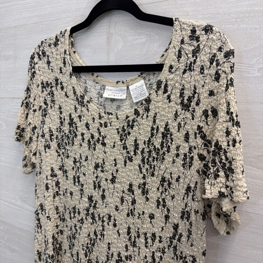 Worthington White/ Black Stretch Print Short Sleeve Top 1X