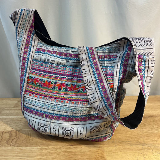 White/ Multi Boho Print Shoulder Purse