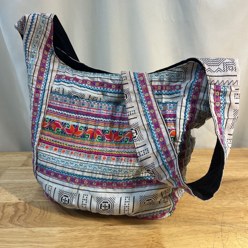 White/ Multi Boho Print Shoulder Purse