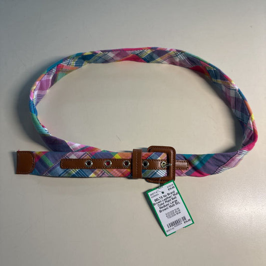 Brown Leather/ Multi Color Plaid Belt Medium/ Large