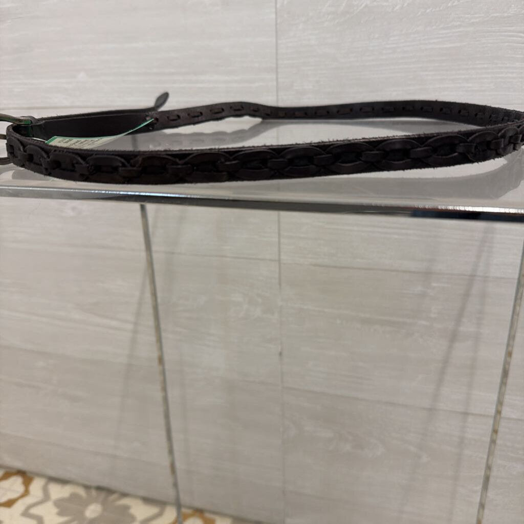 Thin Black Leather Woven Detail Belt Medium/ Large