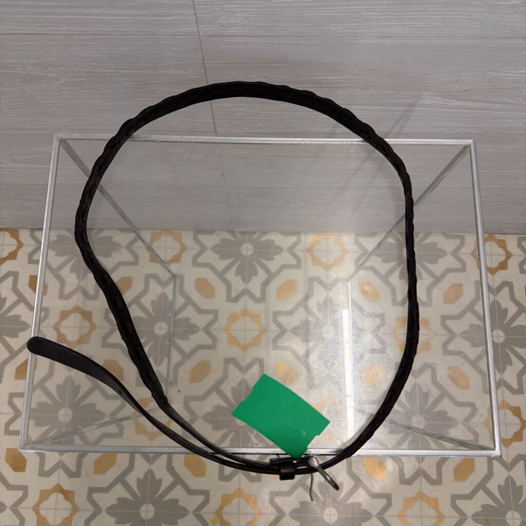Thin Black Leather Woven Detail Belt Medium/ Large