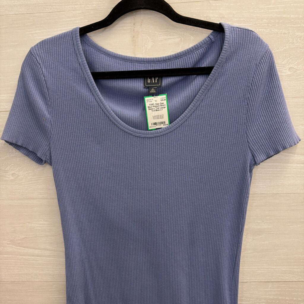Gap Blue Ribbed Short Sleeve Top Large Tall