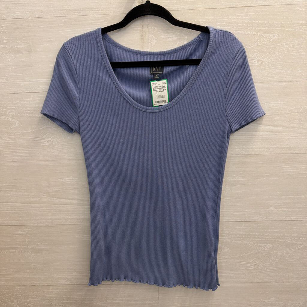 Gap Blue Ribbed Short Sleeve Top Large Tall