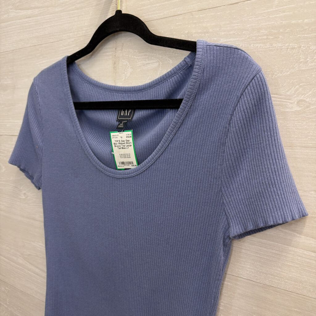 Gap Blue Ribbed Short Sleeve Top Large Tall
