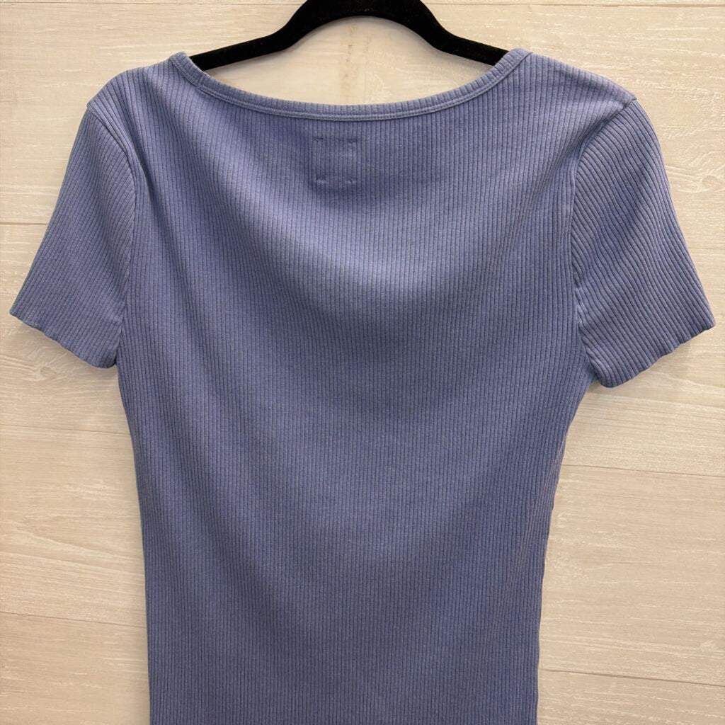 Gap Blue Ribbed Short Sleeve Top Large Tall