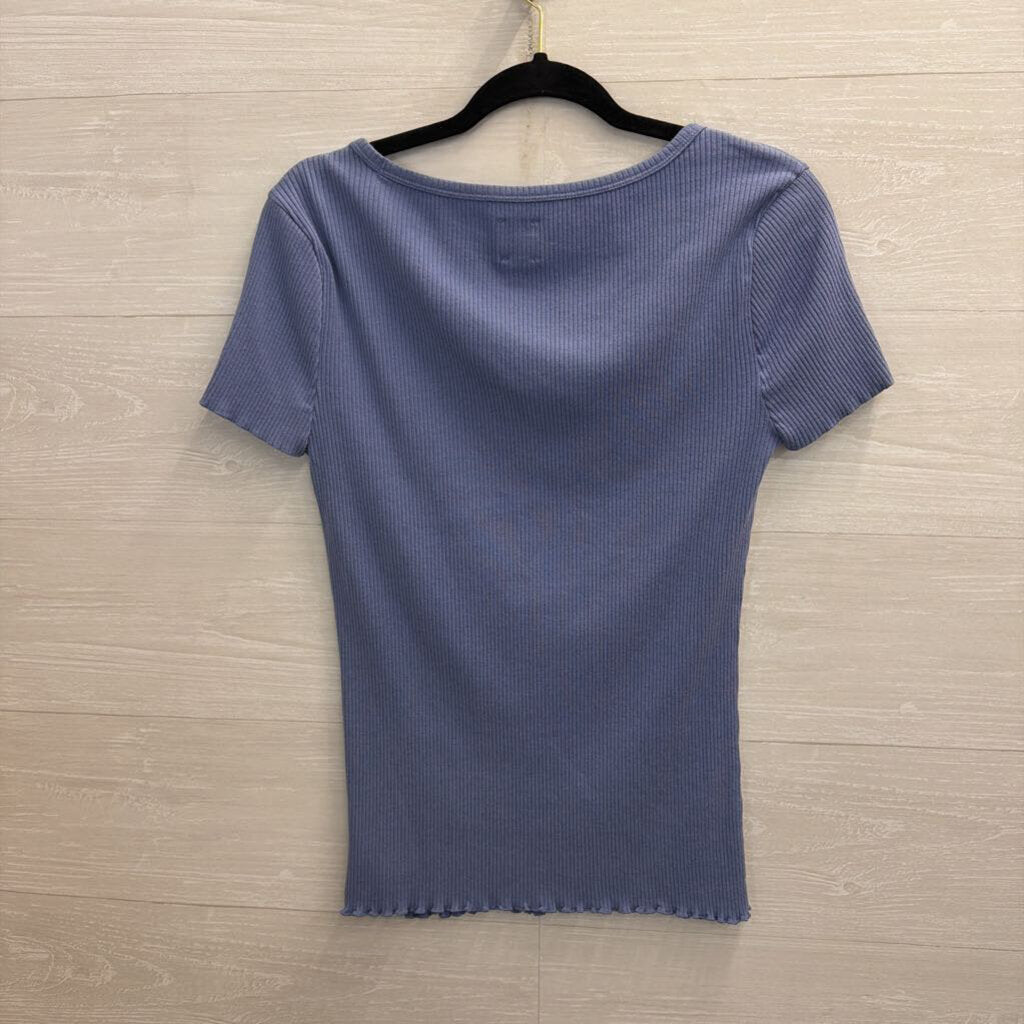 Gap Blue Ribbed Short Sleeve Top Large Tall