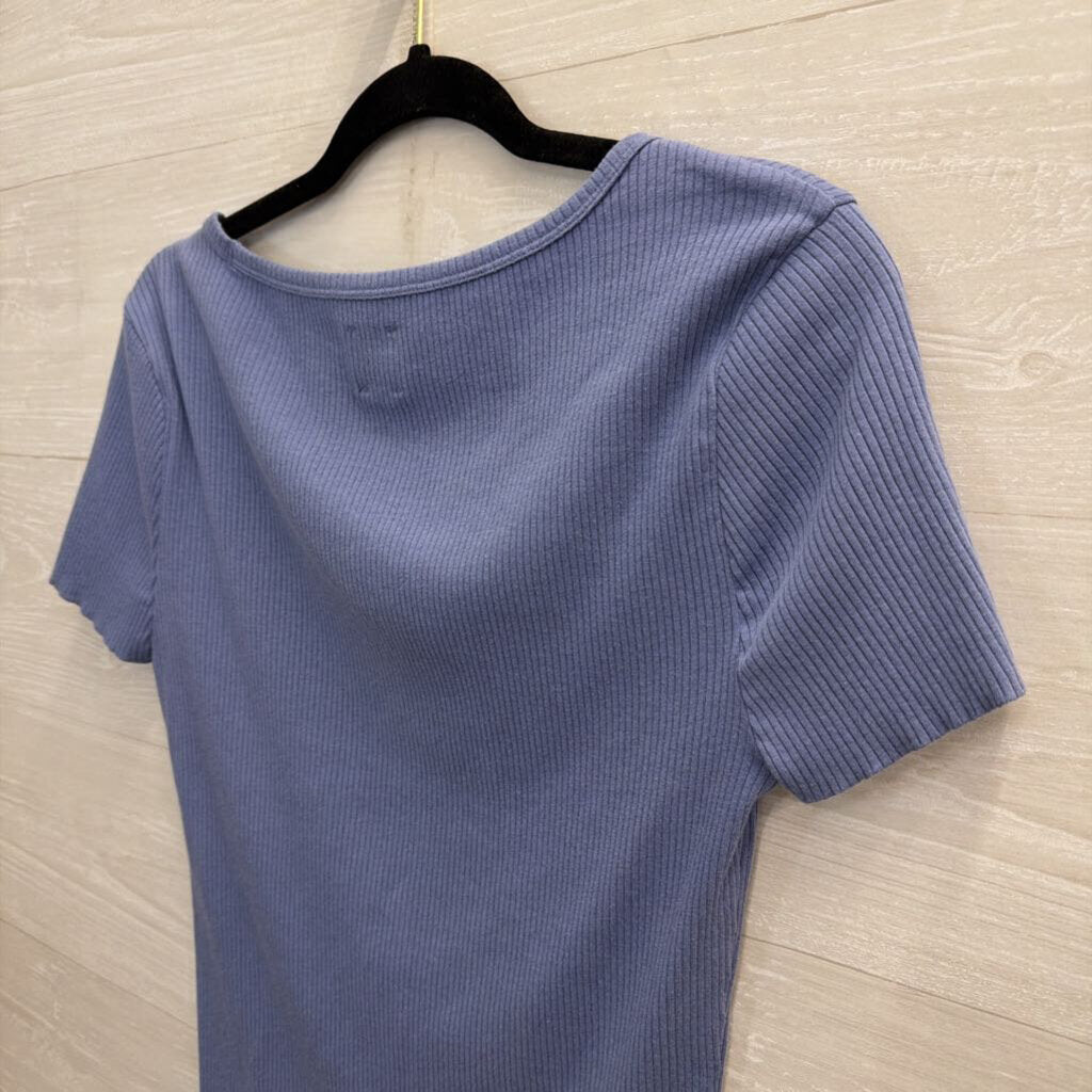Gap Blue Ribbed Short Sleeve Top Large Tall