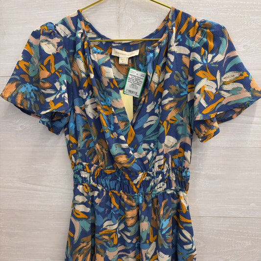 Monteau Blue/ Multi Print Short Sleeve Dress Small