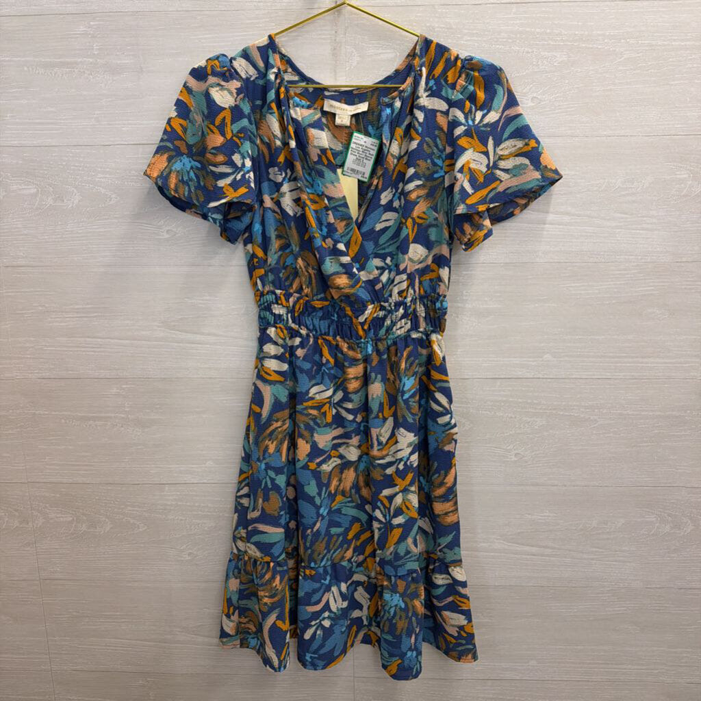 Monteau Blue/ Multi Print Short Sleeve Dress Small