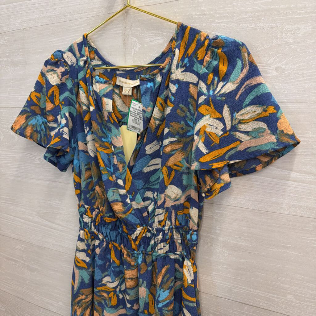Monteau Blue/ Multi Print Short Sleeve Dress Small