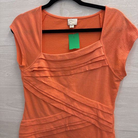 Anthropologie Pink Textured Pleated Short Sleeve Top Small