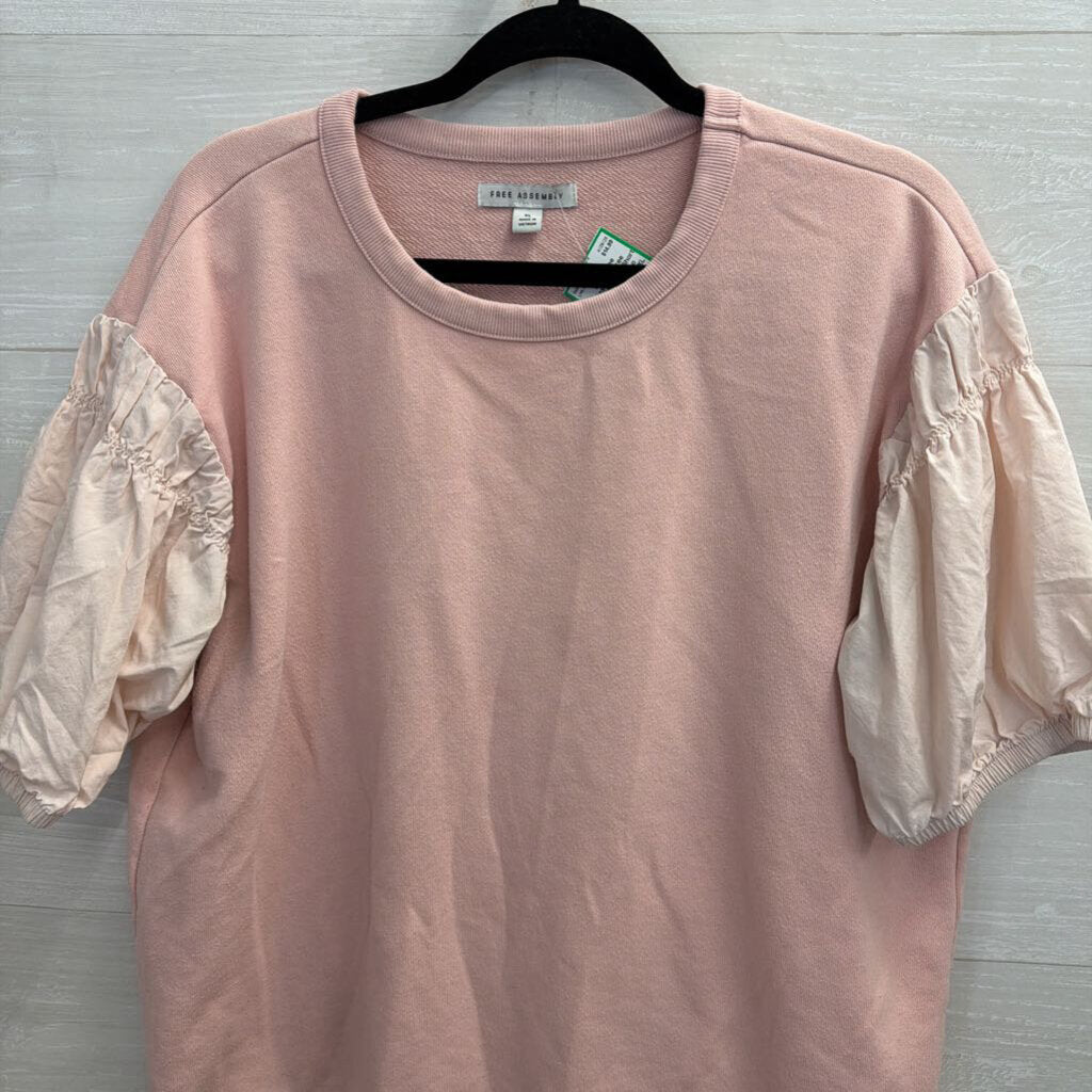 Free Assembly Pink Short Puff Sleeve Top Extra Large
