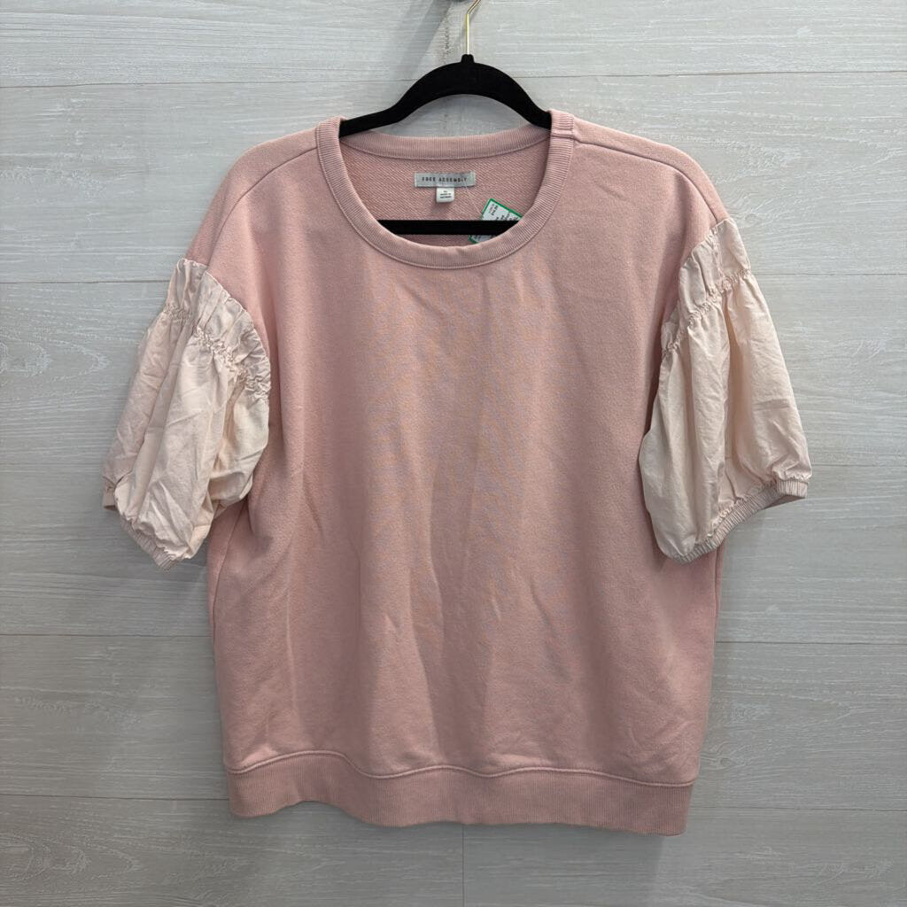 Free Assembly Pink Short Puff Sleeve Top Extra Large