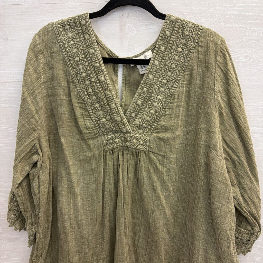 Rachel Zoe Green Embroidered Long SLeeve Top 2X