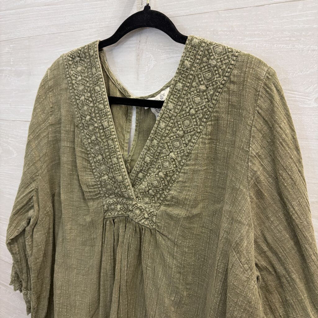 Rachel Zoe Green Embroidered Long SLeeve Top 2X