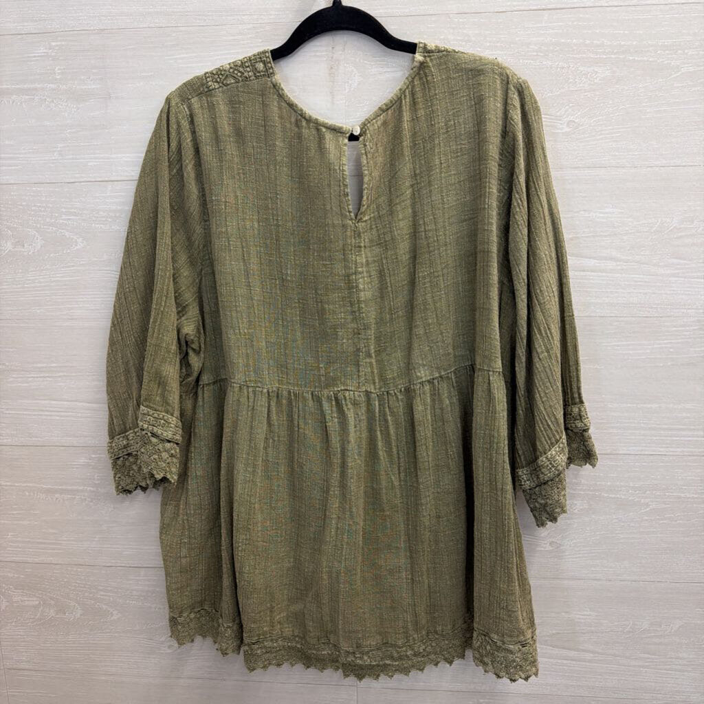 Rachel Zoe Green Embroidered Long SLeeve Top 2X