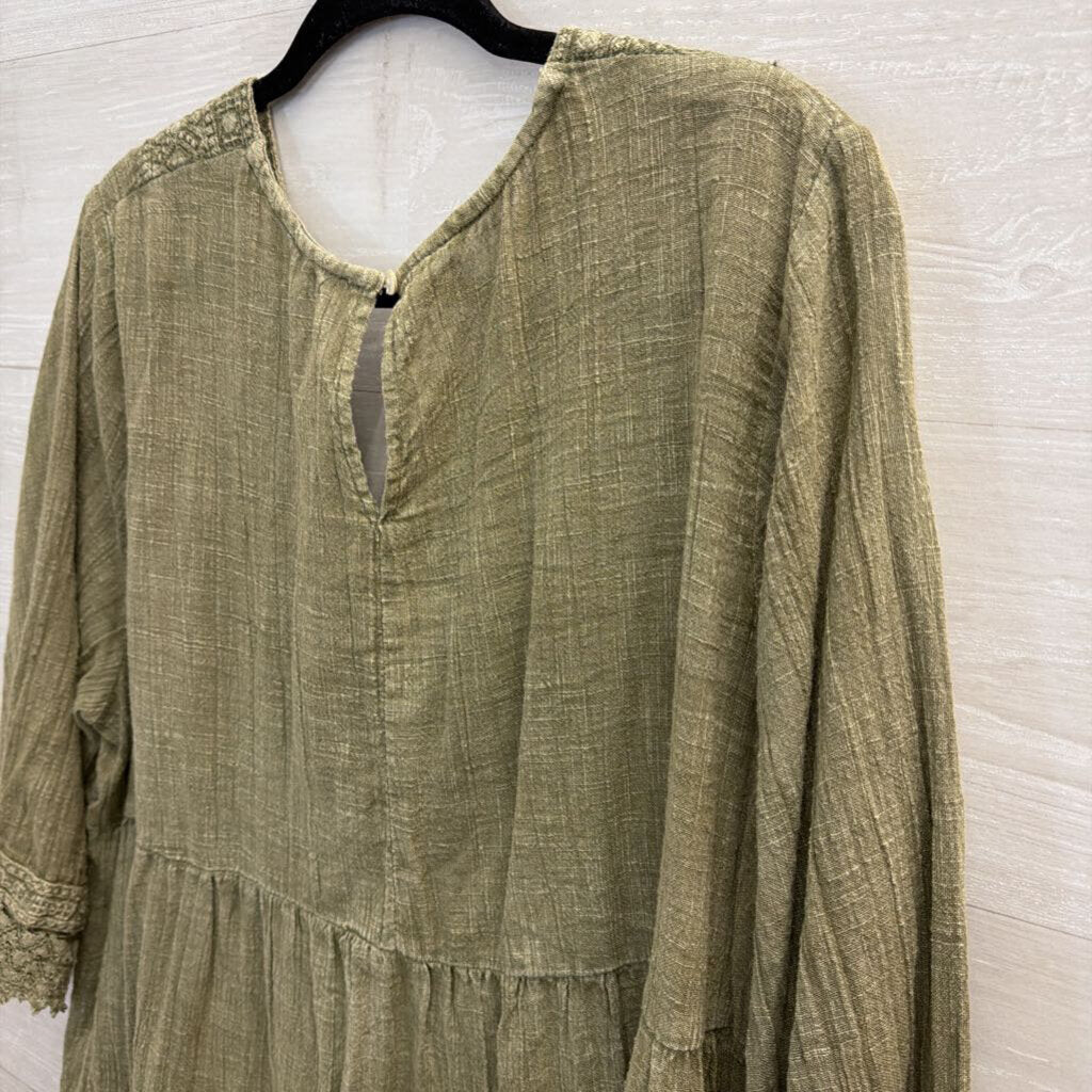 Rachel Zoe Green Embroidered Long SLeeve Top 2X