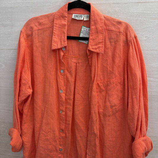 Chicos Orange 100% Linen Long Sleeve Button Down Top 3