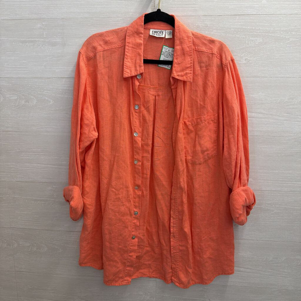 Chicos Orange 100% Linen Long Sleeve Button Down Top 3