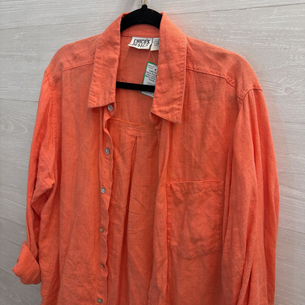 Chicos Orange 100% Linen Long Sleeve Button Down Top 3