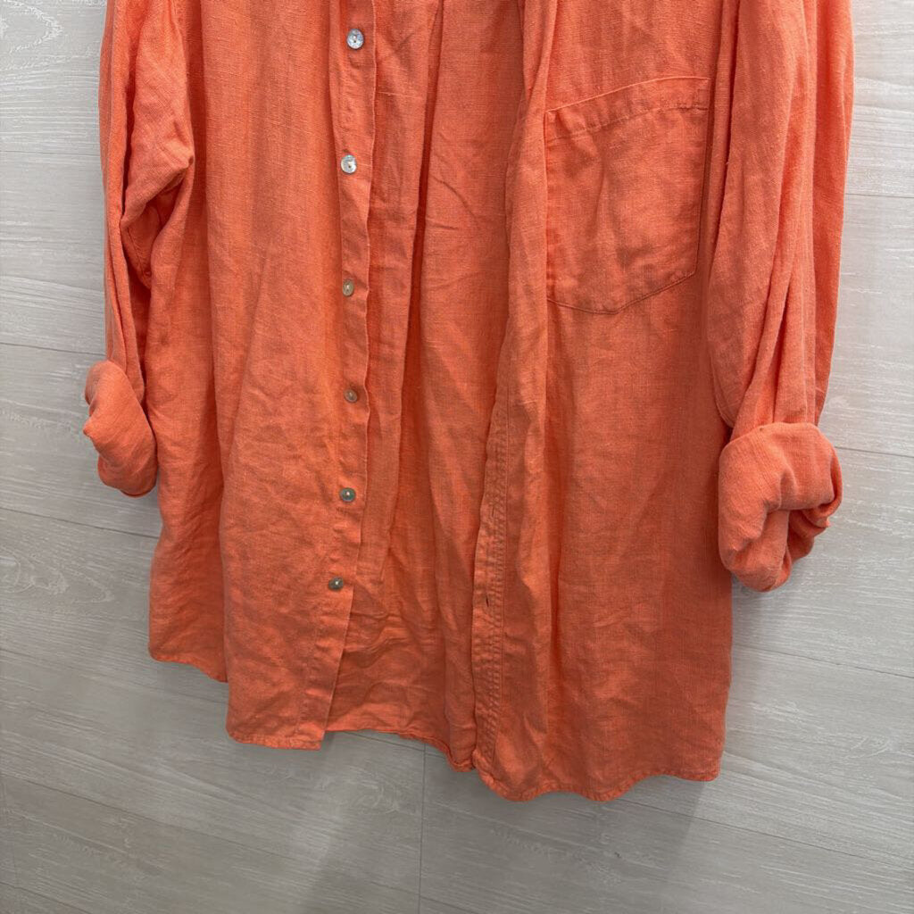 Chicos Orange 100% Linen Long Sleeve Button Down Top 3
