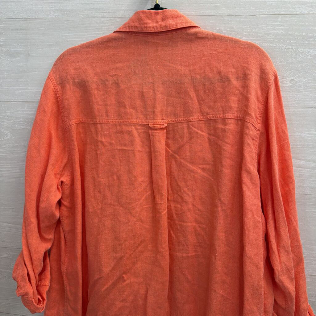Chicos Orange 100% Linen Long Sleeve Button Down Top 3