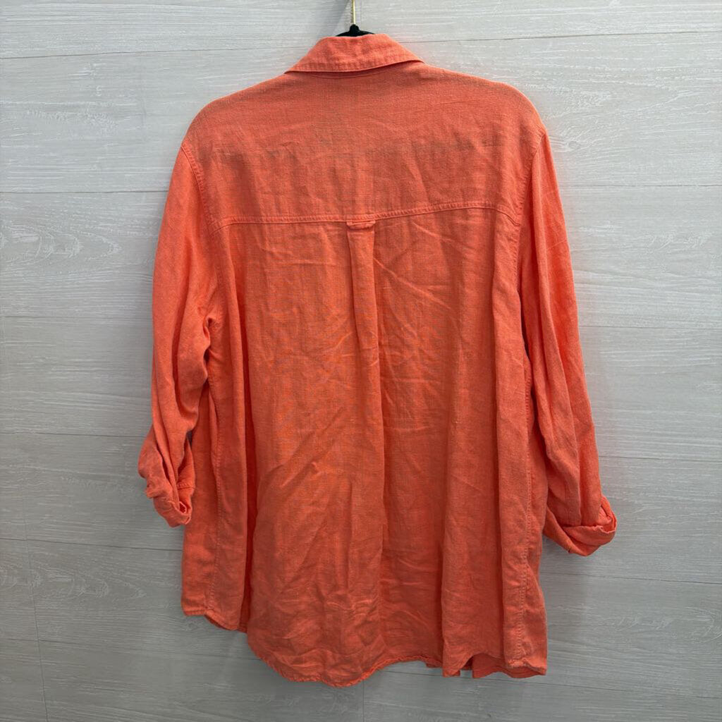 Chicos Orange 100% Linen Long Sleeve Button Down Top 3