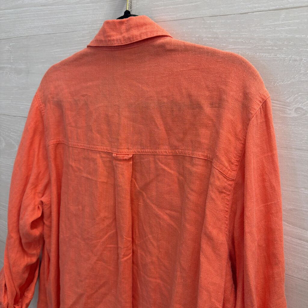 Chicos Orange 100% Linen Long Sleeve Button Down Top 3